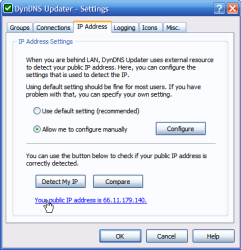 IP address page of setting window