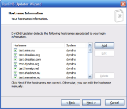 The page displays all hostnames that downloaded from DynDNS.org server